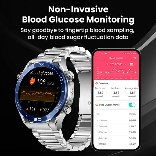 Heart Rate Blood Glucose ECG/EKG Blood Pressure Monitoring Bluetooth Talk Smartwatch